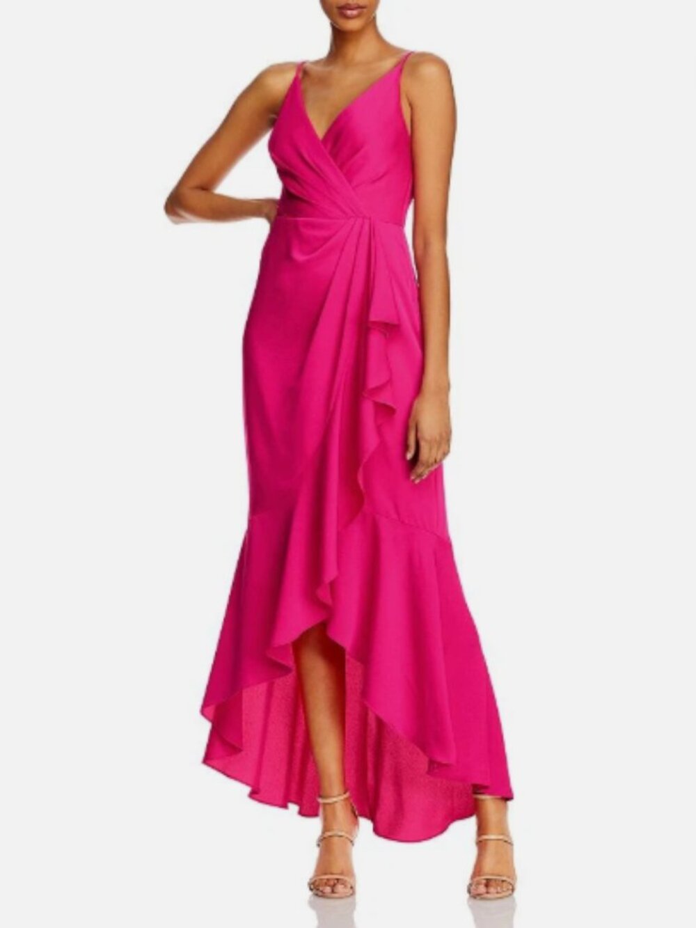 BCBGMaxAzria Wrap Ruched Ruffle Dress - Fuchsia - Picture 2 of 7